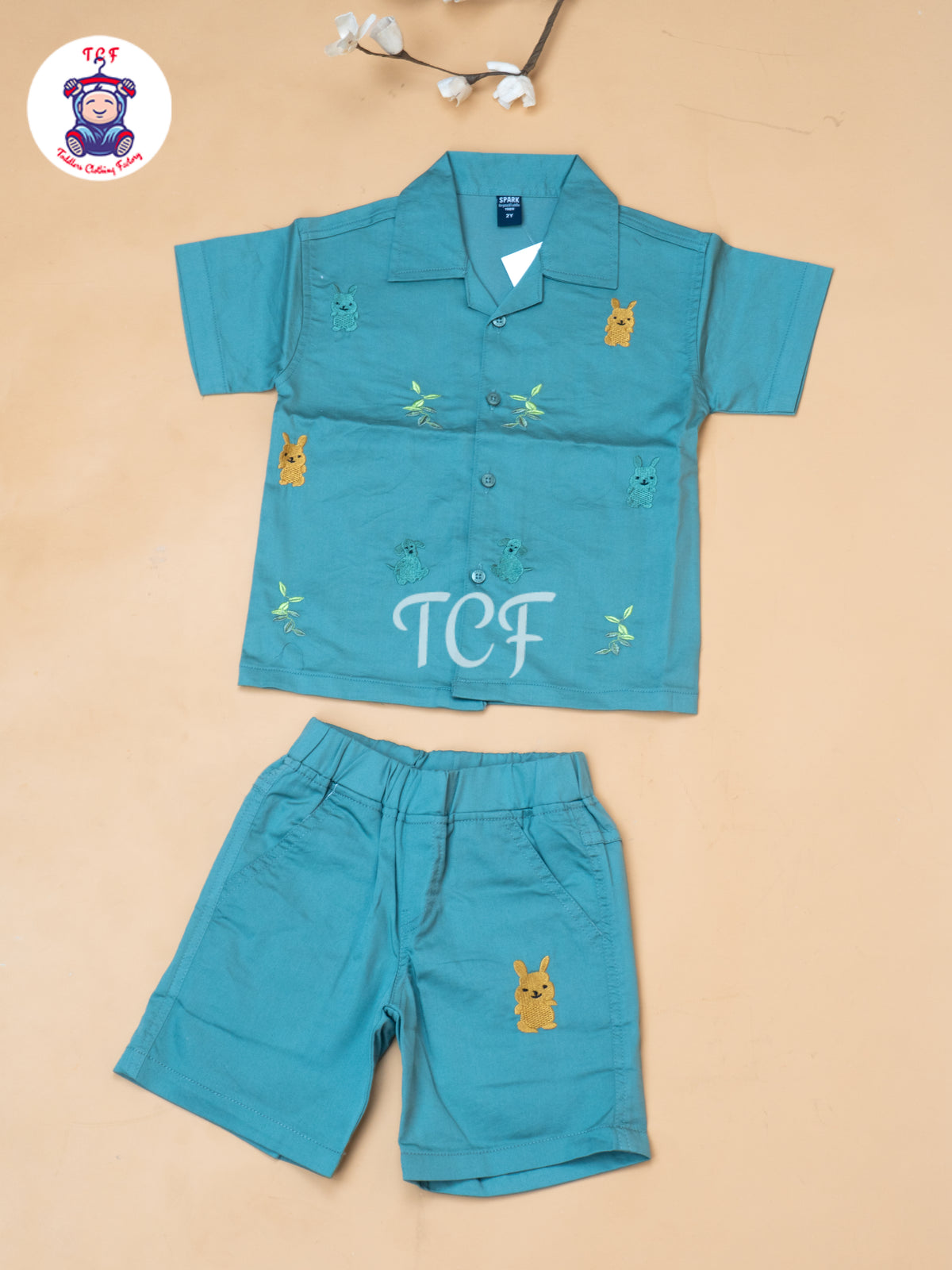 Sage Green - Boys Readymade Spread Collor Shirts & Shorts