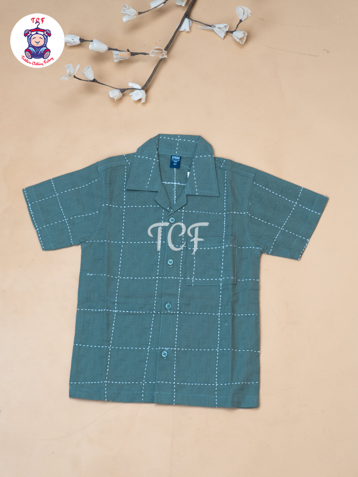 Green - Boys Readymade Spread Collor Shirts