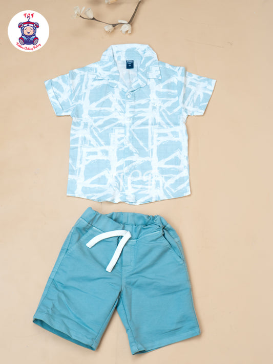 Mint Green - Boys Readymade Spread Collor Shirts & Shorts