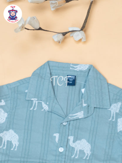 Sea Green - Boys Readymade Spread Collor Shirts & Suspender Sets