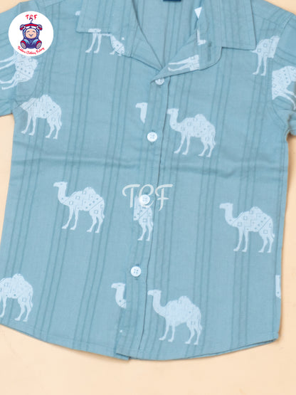 Sea Green - Boys Readymade Spread Collor Shirts & Suspender Sets