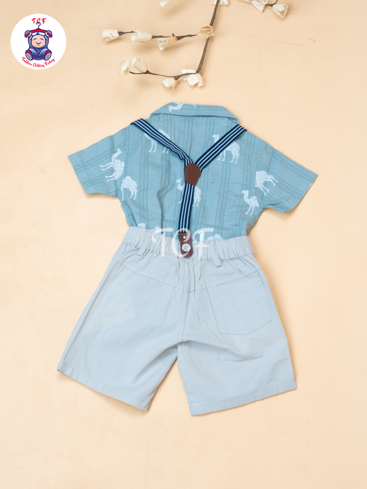 Sea Green - Boys Readymade Spread Collor Shirts & Suspender Sets