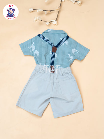 Sea Green - Boys Readymade Spread Collor Shirts & Suspender Sets