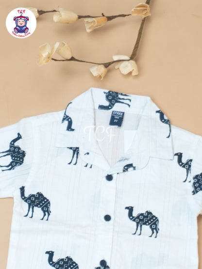 White - Boys Readymade Spread Collor Shirts & Suspender Sets Shorts