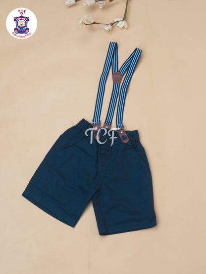 White - Boys Readymade Spread Collor Shirts & Suspender Sets Shorts