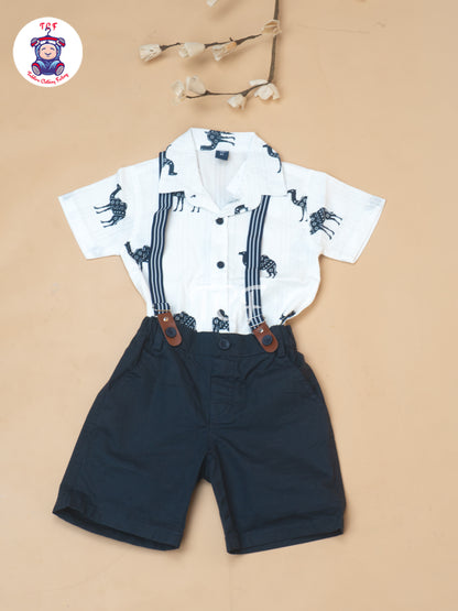 White - Boys Readymade Spread Collor Shirts & Suspender Sets Shorts
