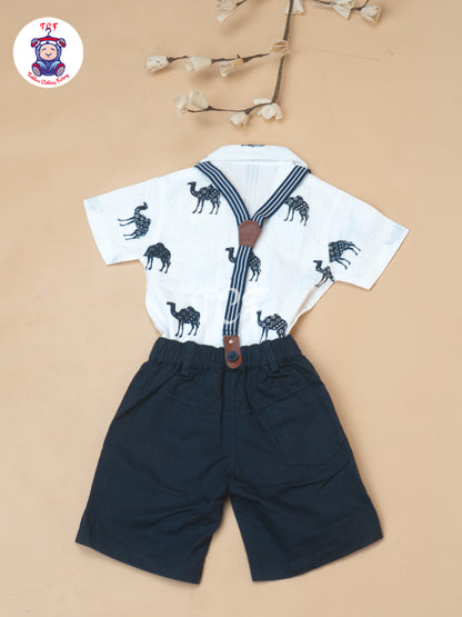 White - Boys Readymade Spread Collor Shirts & Suspender Sets Shorts