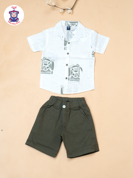 Olive - Boys Readymade Spread Collor Shirts & Shorts