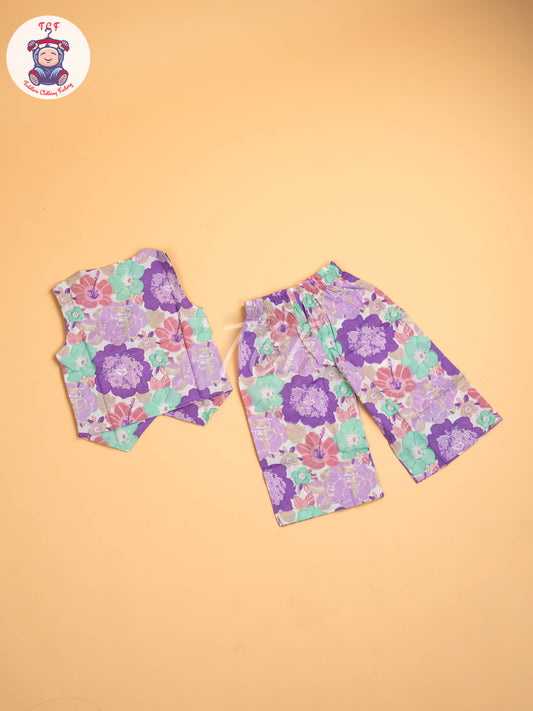Purple & Green - Girls Floral printed Co-ords Sets
