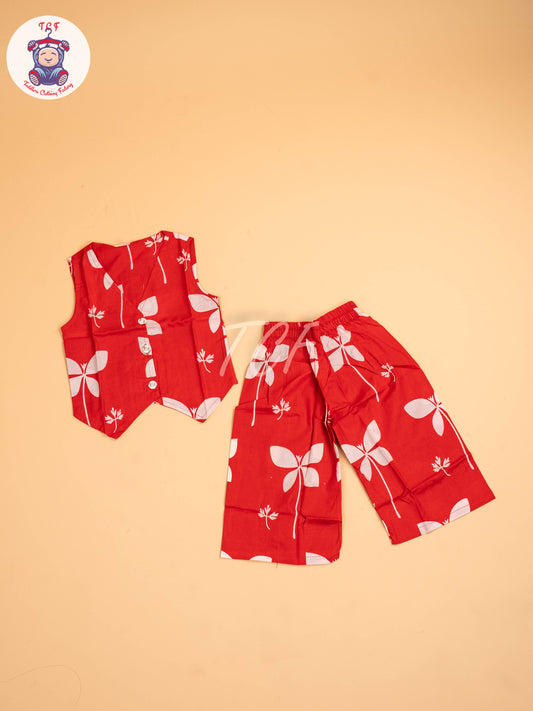 Red - Girls Floral printed Co-ords Sets