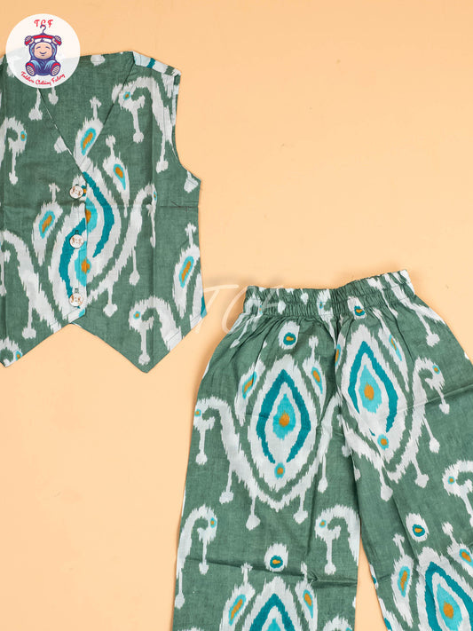 Green - Girls Ikat printed Co-ords Sets