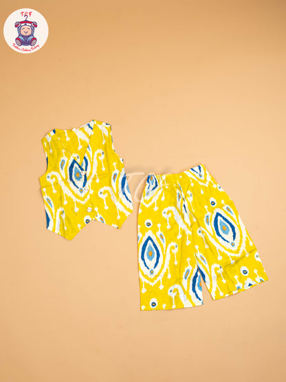 Yellow - Girls Ikat printed Co-ords Sets