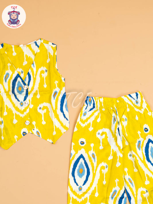 Yellow - Girls Ikat printed Co-ords Sets