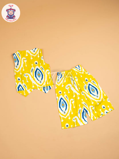 Yellow - Girls Ikat printed Co-ords Sets