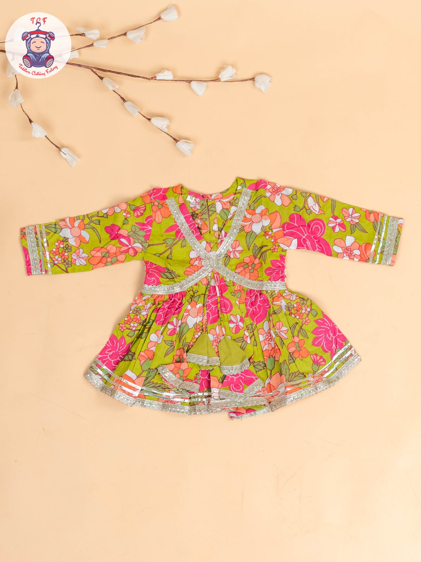 Light Green & Pink -Girls Printed Angrakha Salwar