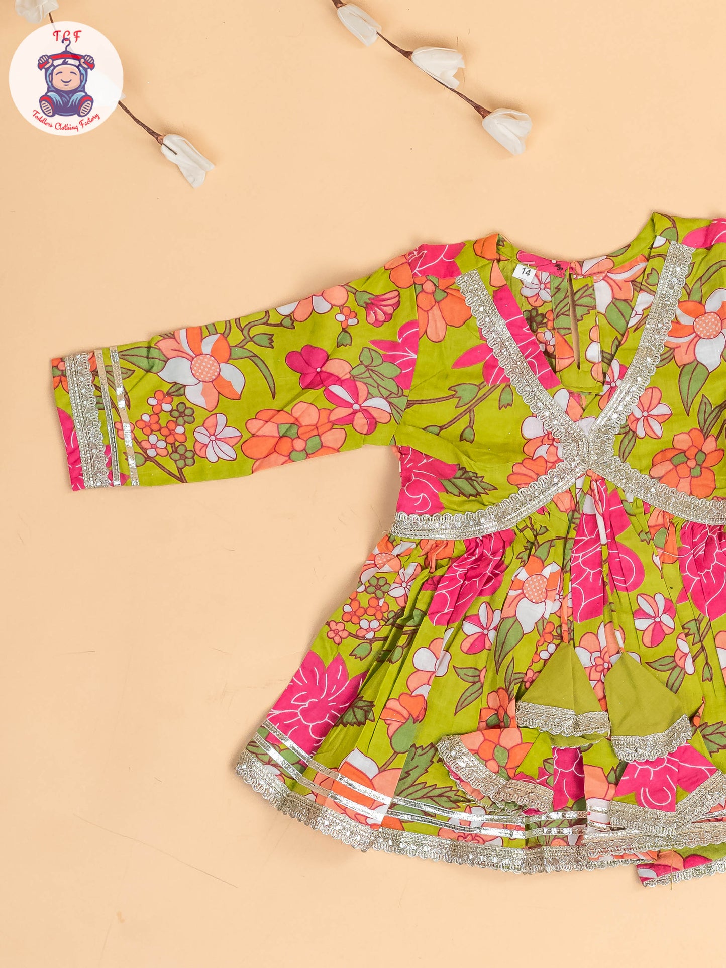 Light Green & Pink -Girls Printed Angrakha Salwar