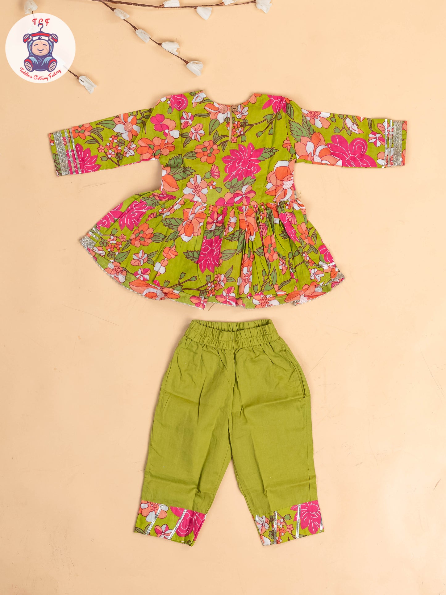 Light Green & Pink -Girls Printed Angrakha Salwar
