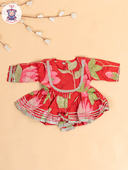 Red - Girls Floral printed Salwar