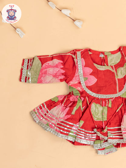 Red - Girls Floral printed Salwar