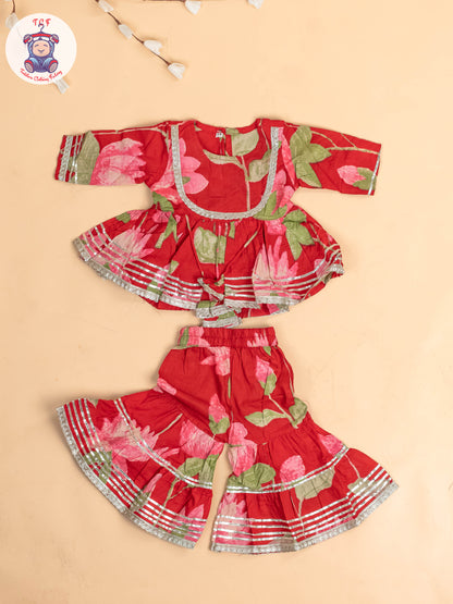 Red - Girls Floral printed Salwar