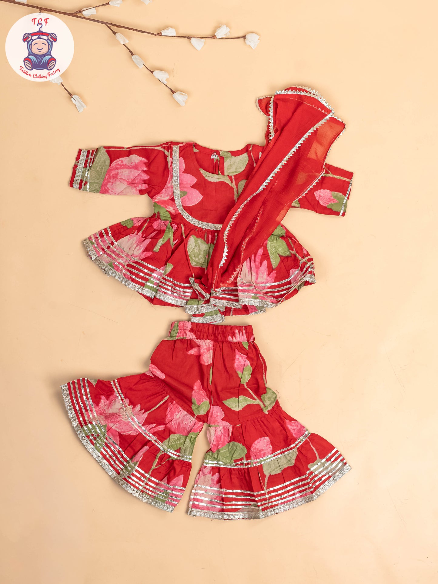 Red - Girls Floral printed Salwar