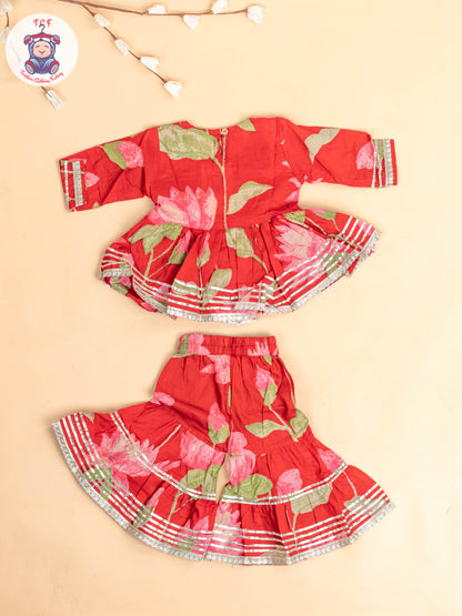 Red - Girls Floral printed Salwar