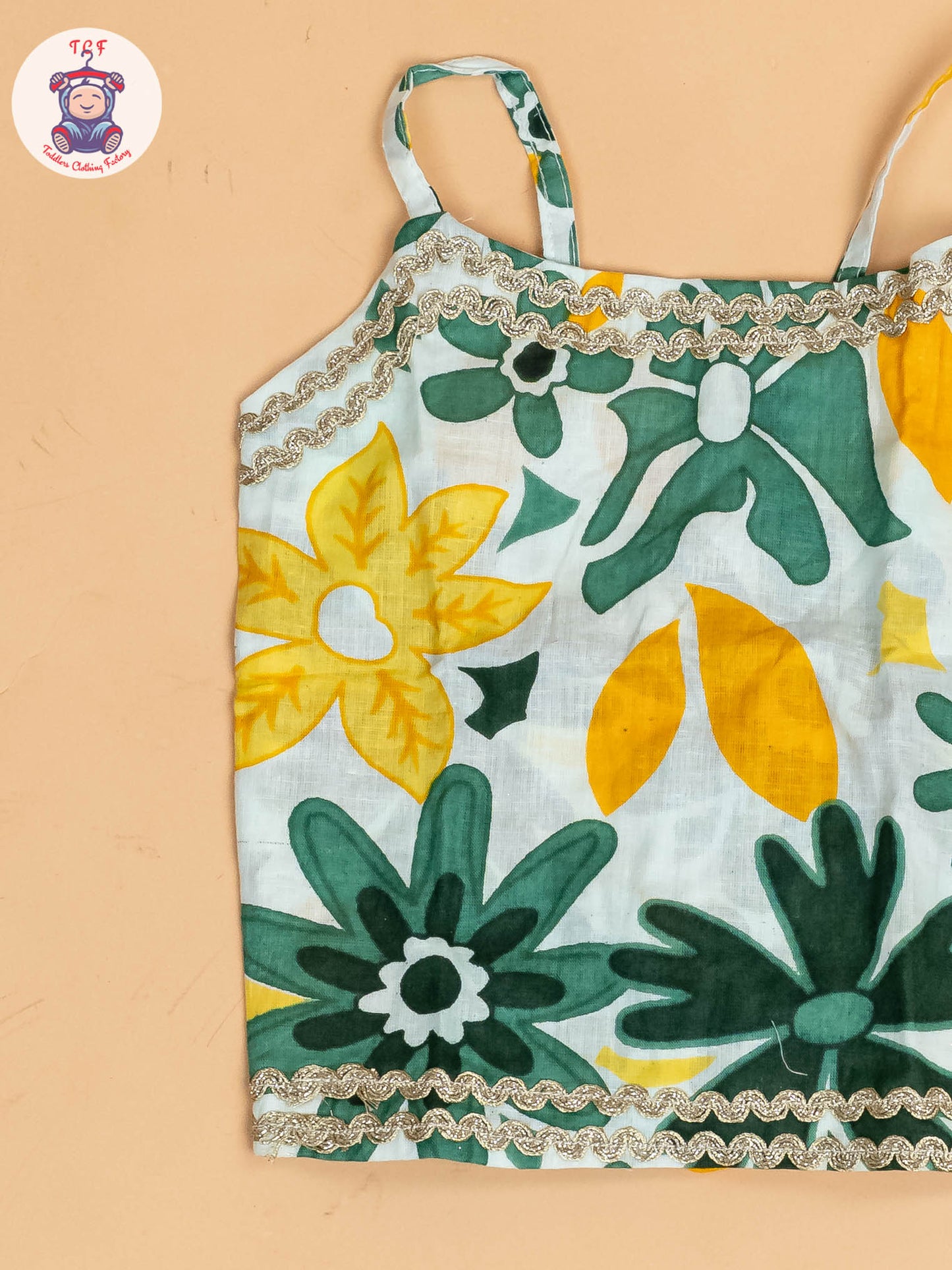 Green & White - Floral Printed Girls Lehenga Choli