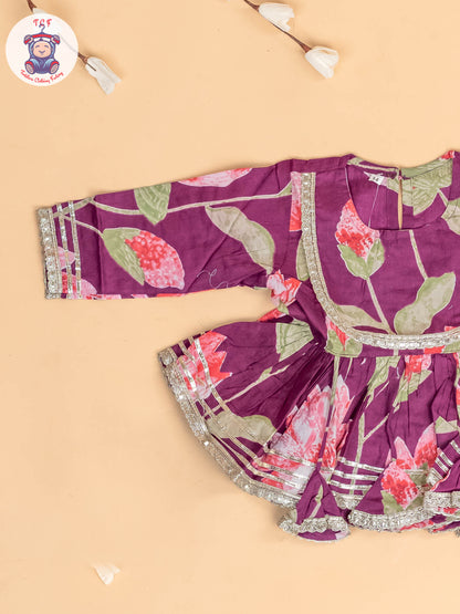 Purple - Girls Floral printed Salwar