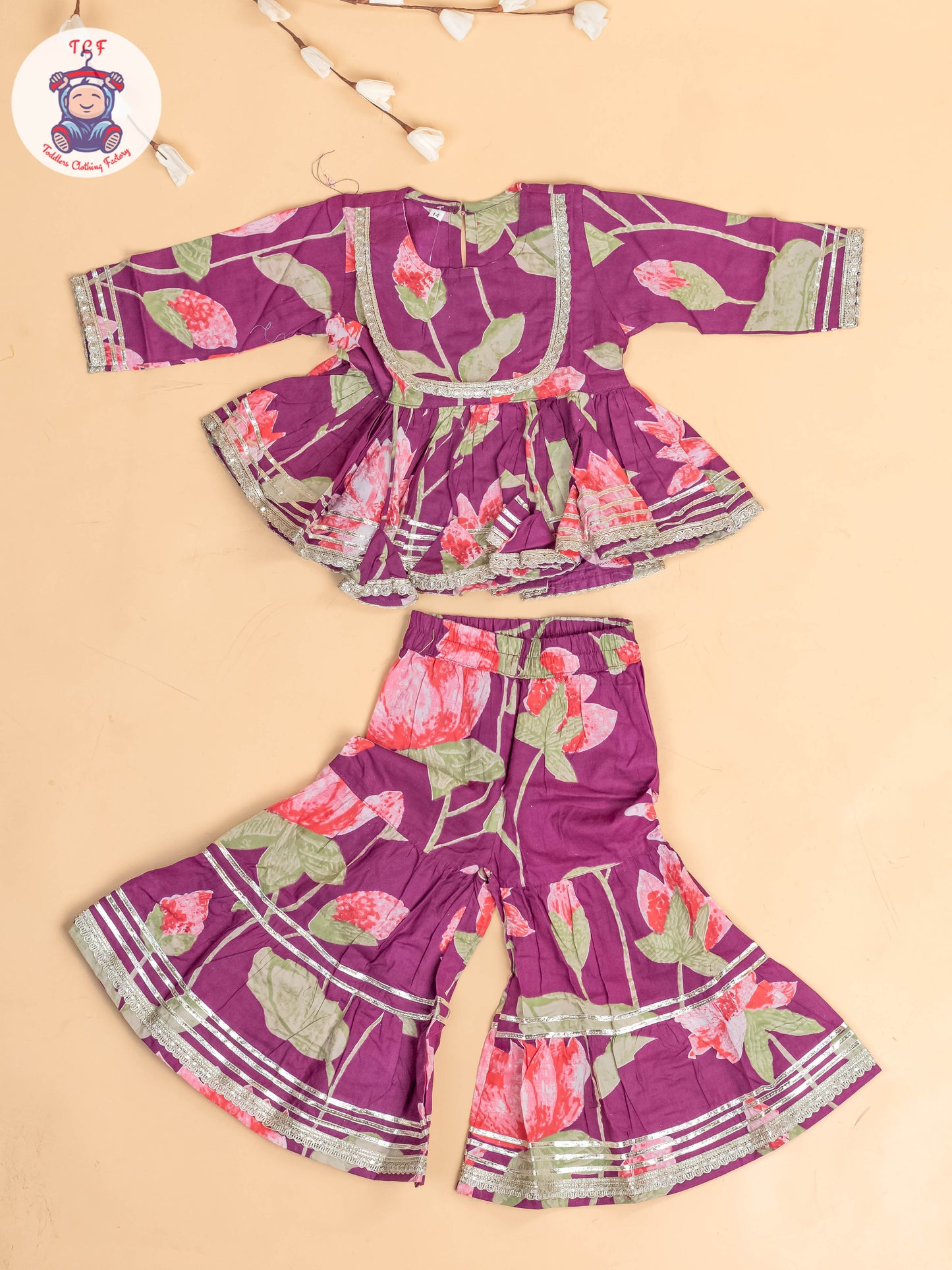 Purple - Girls Floral printed Salwar