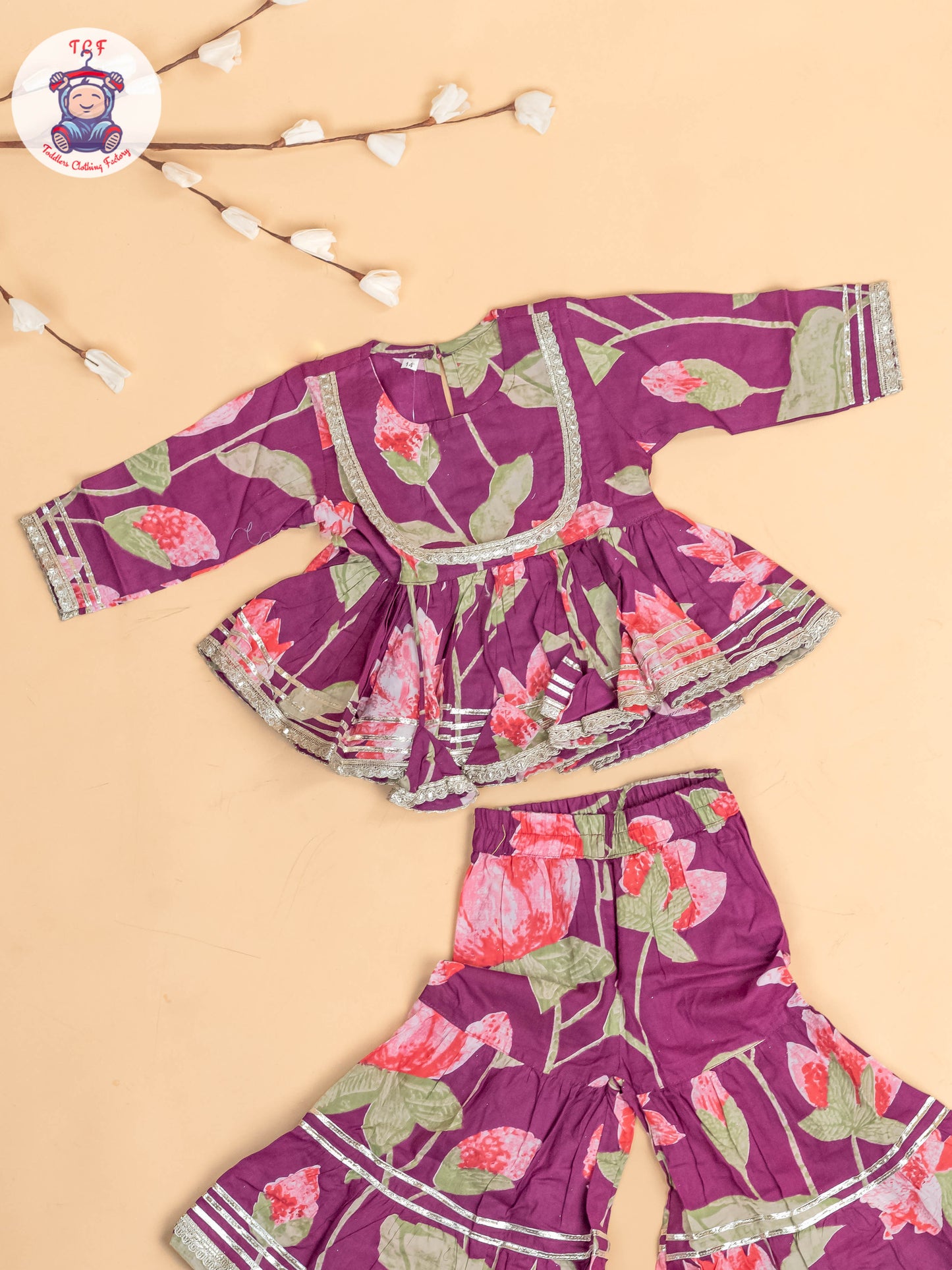 Purple - Girls Floral printed Salwar