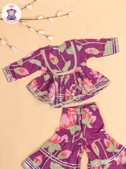 Purple - Girls Floral printed Salwar