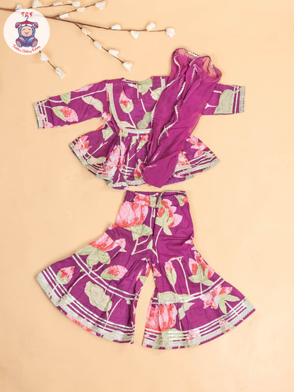 Purple - Girls Floral printed Salwar