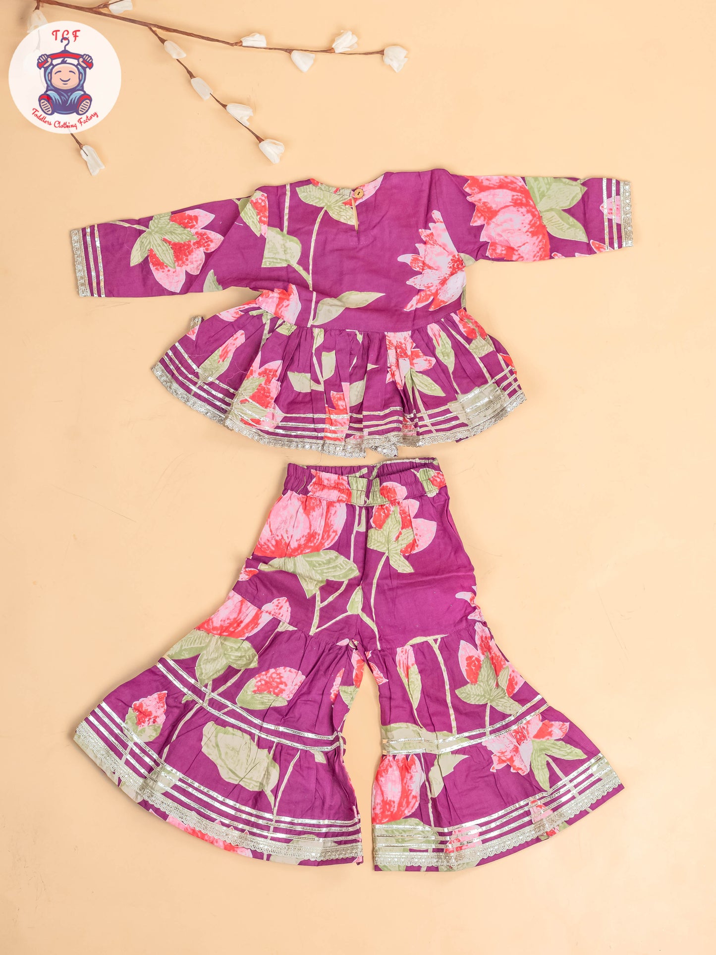 Purple - Girls Floral printed Salwar