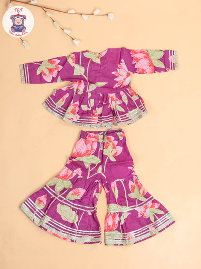 Purple - Girls Floral printed Salwar