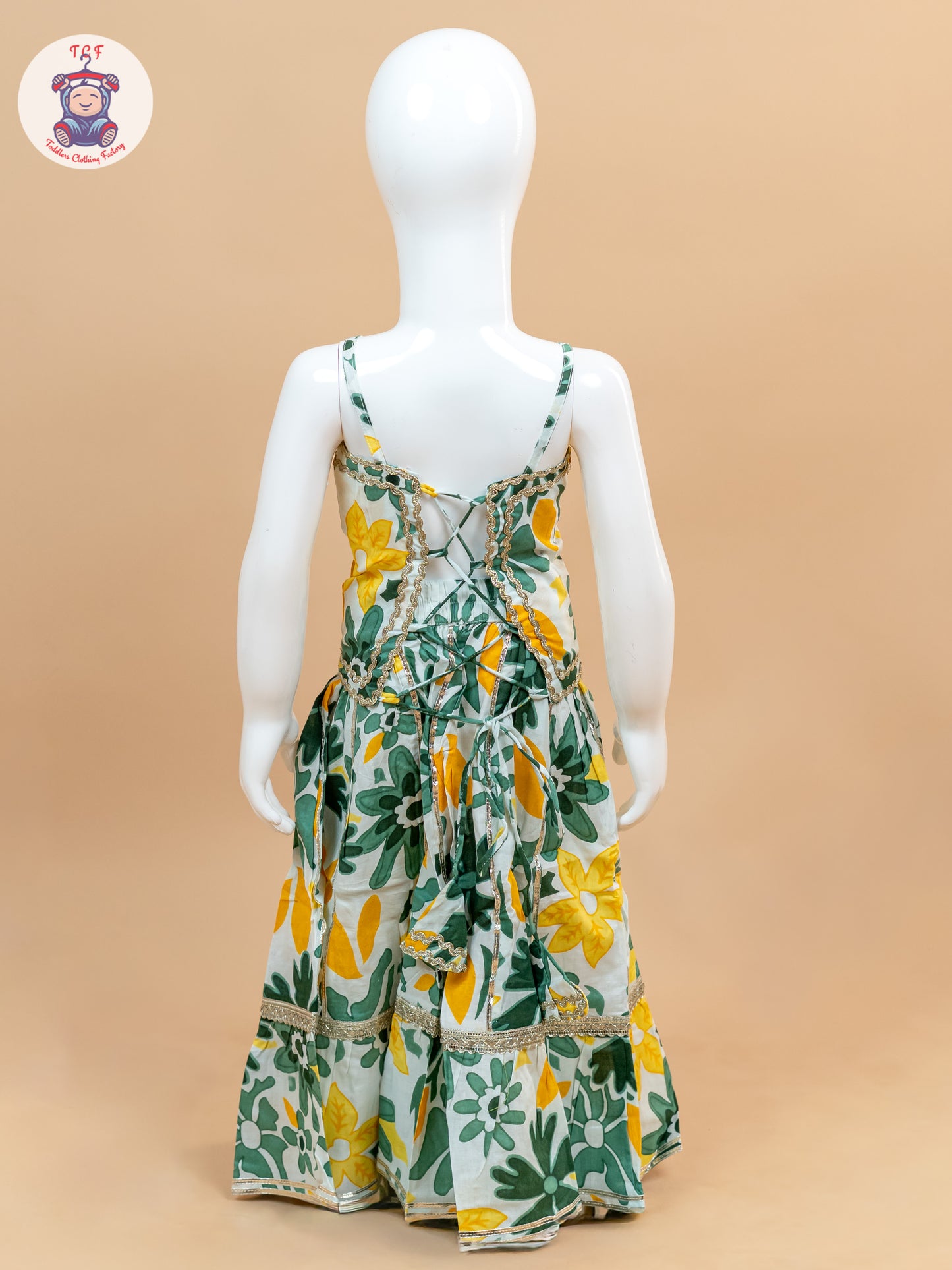 Green & White - Floral Printed Girls Lehenga Choli