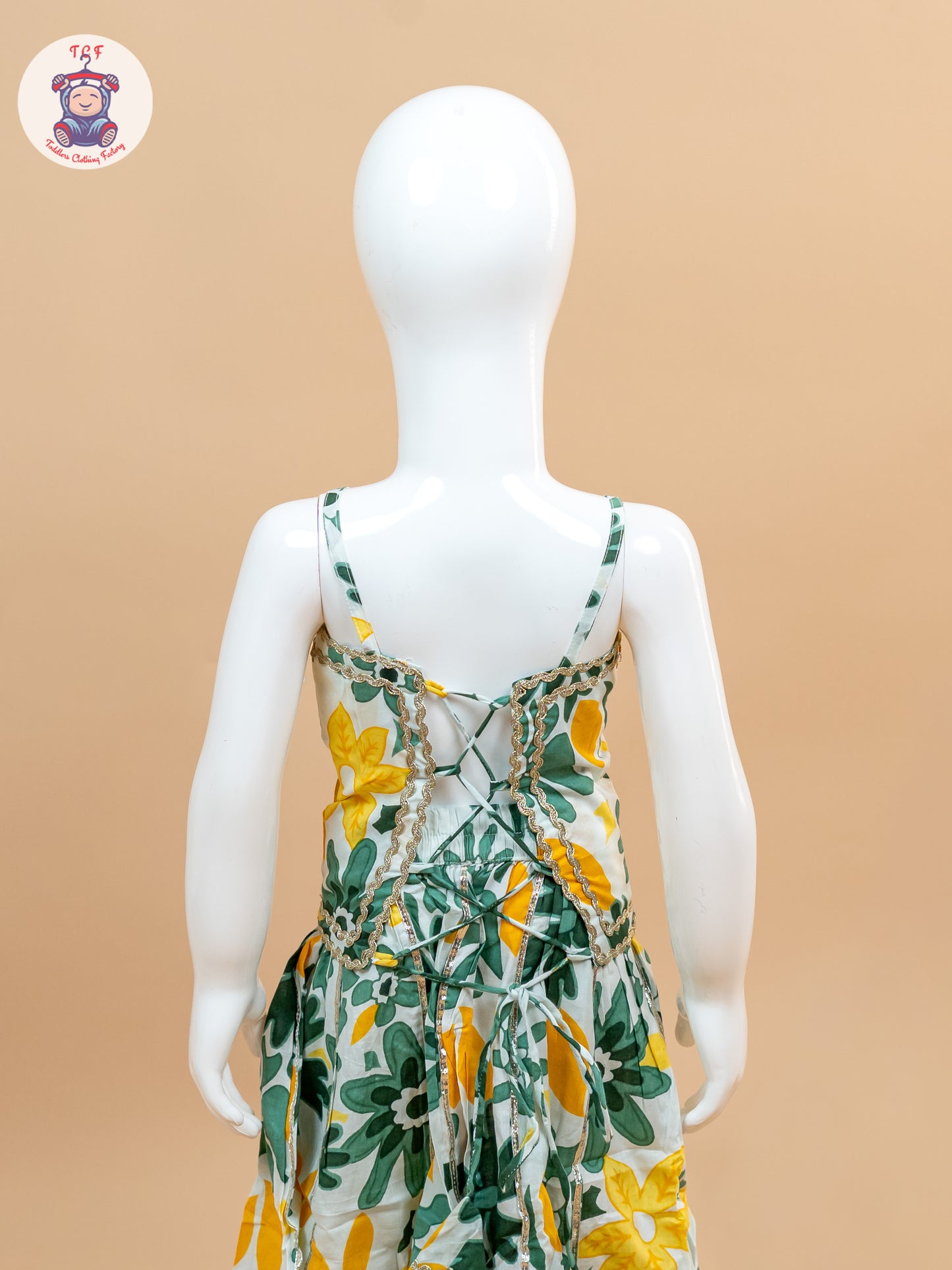 Green & White - Floral Printed Girls Lehenga Choli