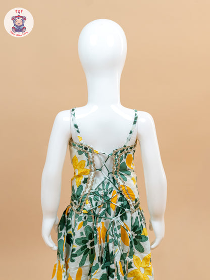 Green & White - Floral Printed Girls Lehenga Choli