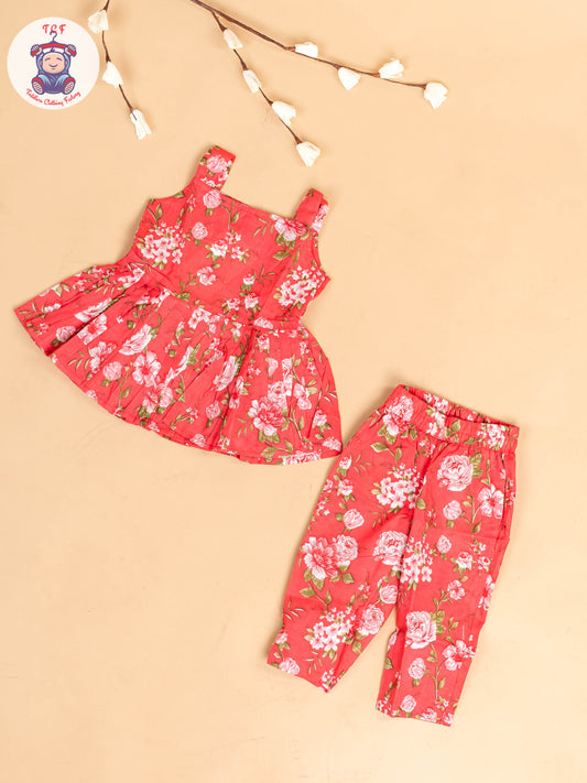 Light Pink - Girls Floral Printed Co-ords Sets