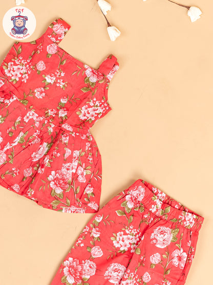 Light Pink - Girls Floral Printed Co-ords Sets