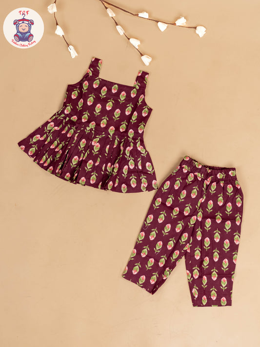 Purple - Girls Floral Printed Co-ords Sets