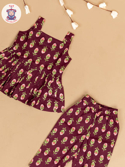 Purple - Girls Floral Printed Co-ords Sets