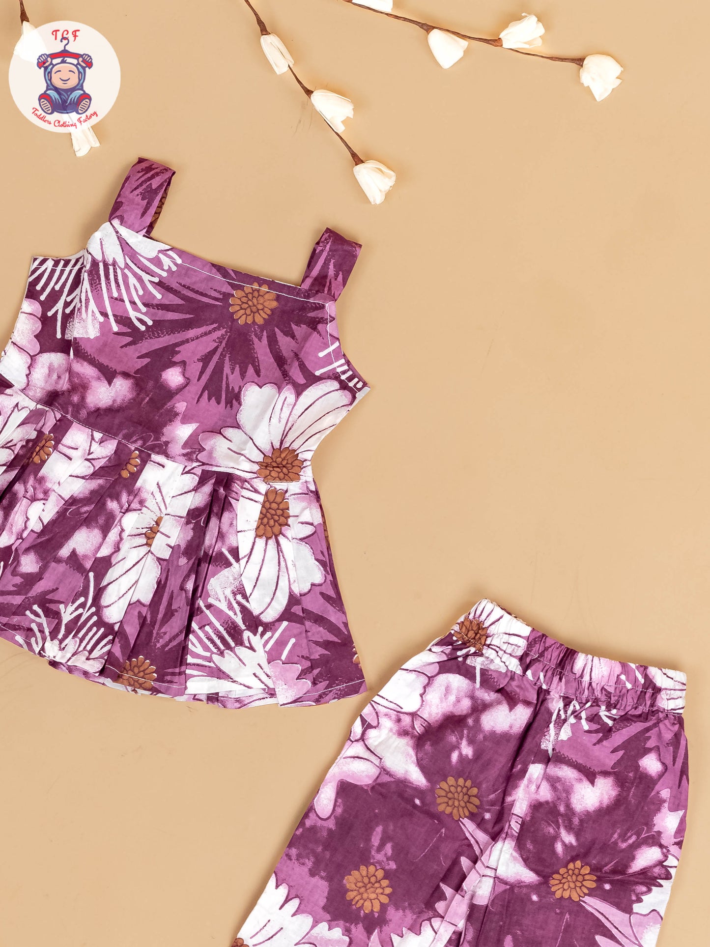 Purple & White - Girls Floral Printed Co-ords Sets