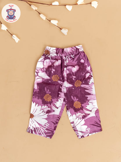 Purple & White - Girls Floral Printed Co-ords Sets