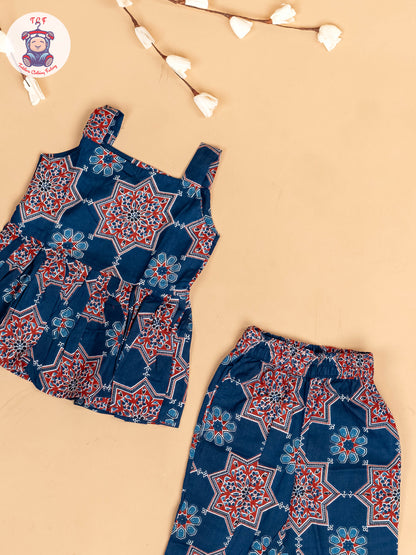 Light Blue - Girls Floral Printed Co-ords Sets