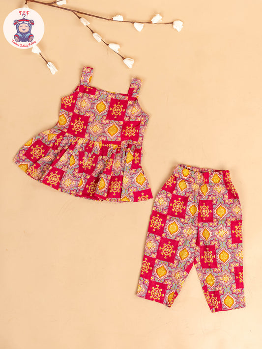 Maroon - Girls Floral Printed Co-ords Sets