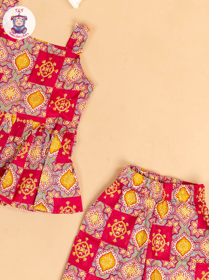 Maroon - Girls Floral Printed Co-ords Sets