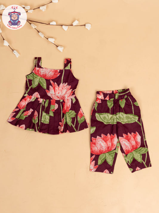 Purple - Girls Floral Printed Co-ords Sets