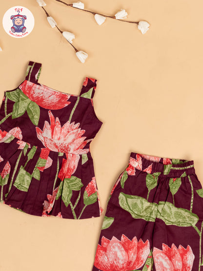 Purple - Girls Floral Printed Co-ords Sets