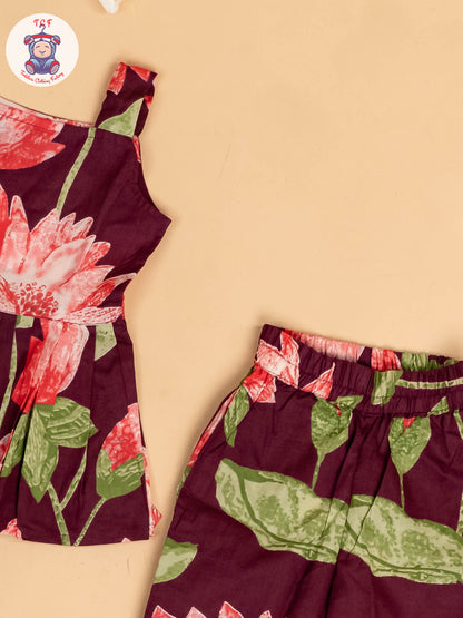 Purple - Girls Floral Printed Co-ords Sets