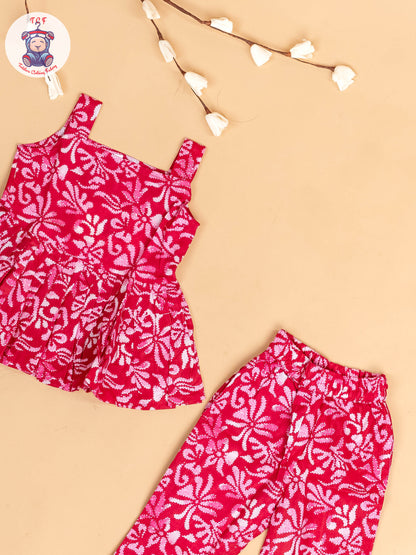 Pink - Girls Floral Printed Co-ords Sets